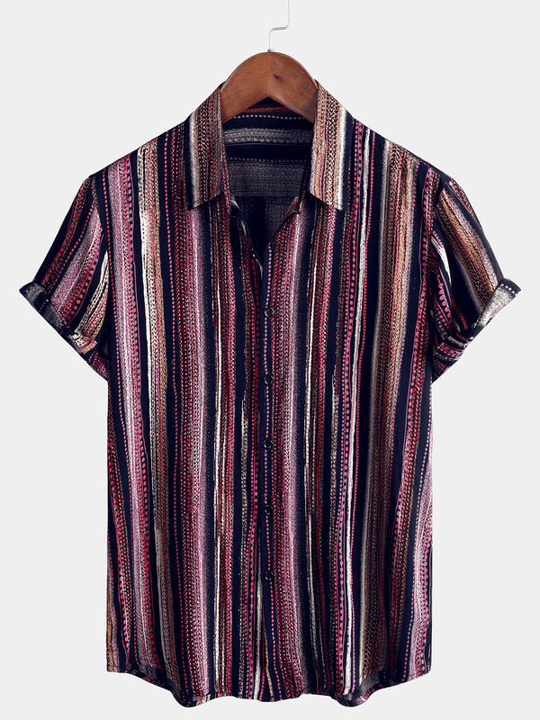 Men's Retro Striped Casual Summer Short Sleeve Shirt