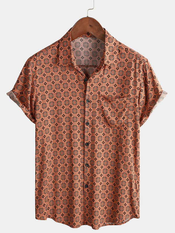 Men's Vintage Summer Beach Short Sleeve Button Down Shirt