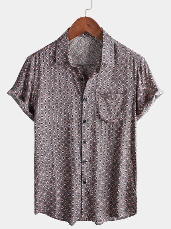 Men's Rayon Button-Down Short-Sleeved Beach Shirt