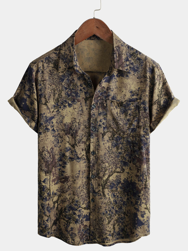 Men's Casual Short-Sleeved Holiday Shirt With Retro Floral Print