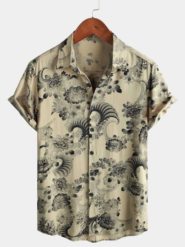 Men's Short-Sleeved Hawaiian Shirt With Floral Pattern For Vacation