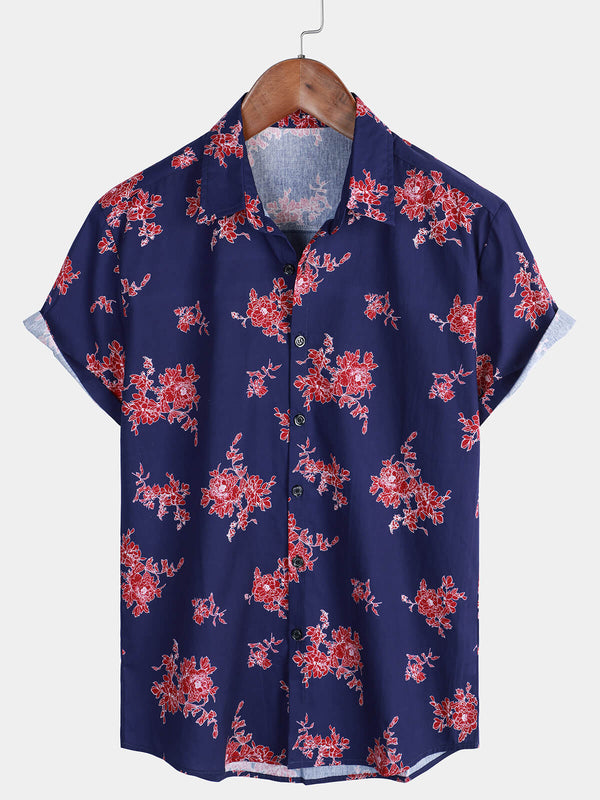Men's Short-Sleeved Hawaiian Floral Print Shirt