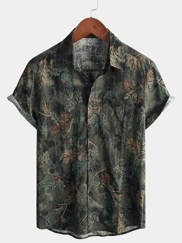 Men's Retro Leaf Style Short Sleeve Hawaiian Beach Shirt