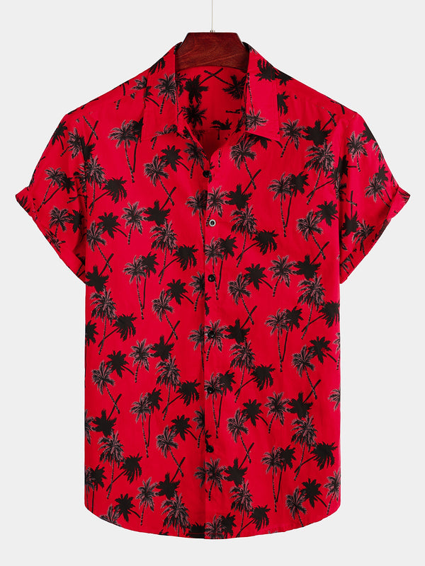 Men's Summer Short-Sleeved Shirt With Tropical Coconut Tree Print