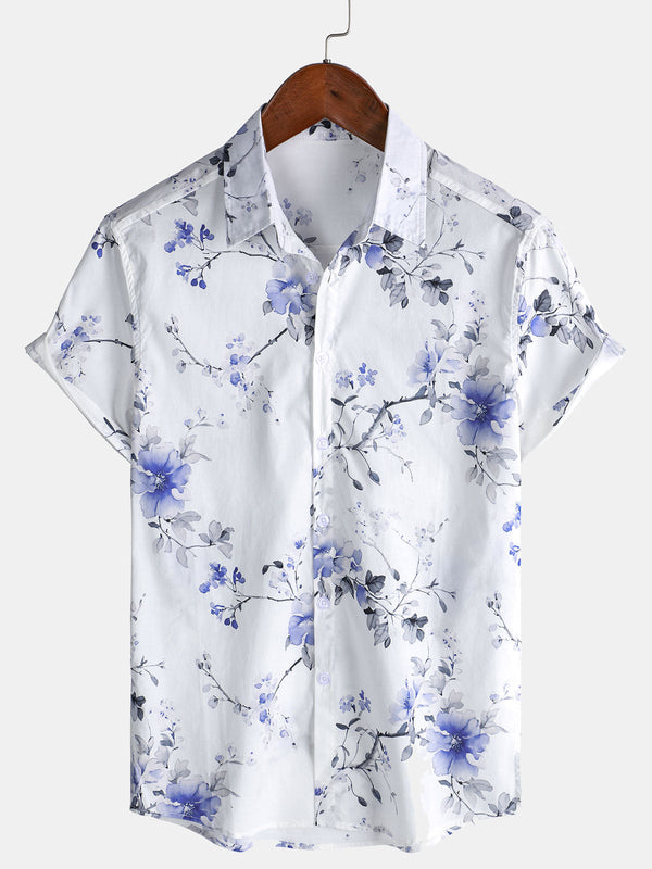 Men's Casual Short Sleeve Resort Summer Shirt With Floral Print And Buttons