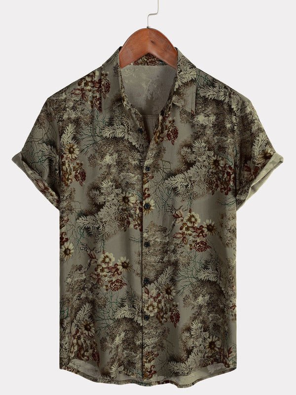 Men's Retro Floral Casual Vintage Summer Holiday Short Sleeve Shirt