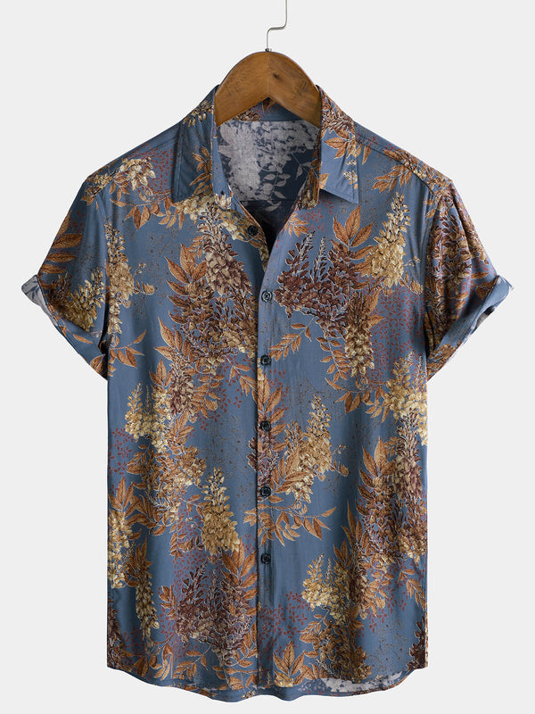 Men's Summer Rayon Shirt With Retro Print And Short Sleeves