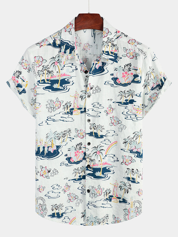 Casual Men's Shirt With Hawaiian Cotton Print And Short Sleeves
