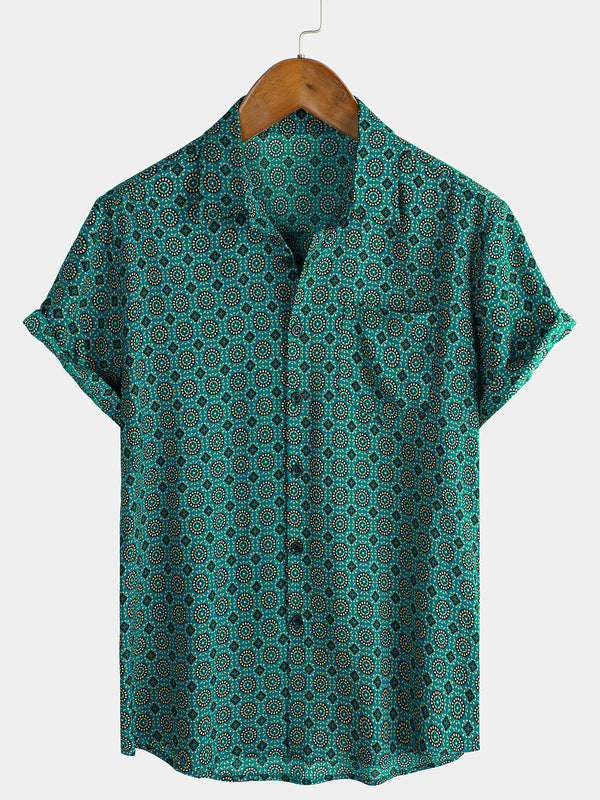 Men's Vintage-Style Short-Sleeved Button-Down Shirt For Summer Vacation