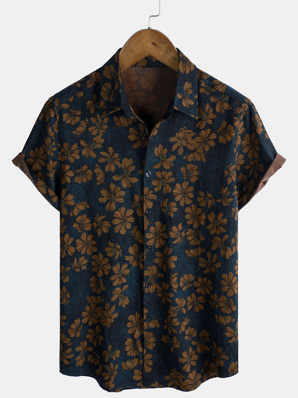 Men's Vintage Style Breathable Floral Print Short Sleeve Shirt For Vacation