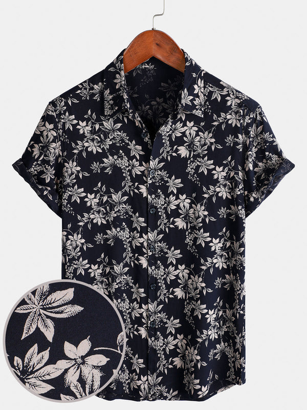 Casual Short-Sleeved Summer And Holiday Shirt For Men With Floral Pattern