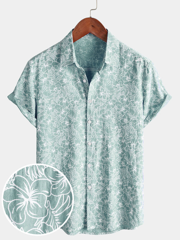 Men's Summer Floral Cotton Short Sleeve Holiday Beach Shirt