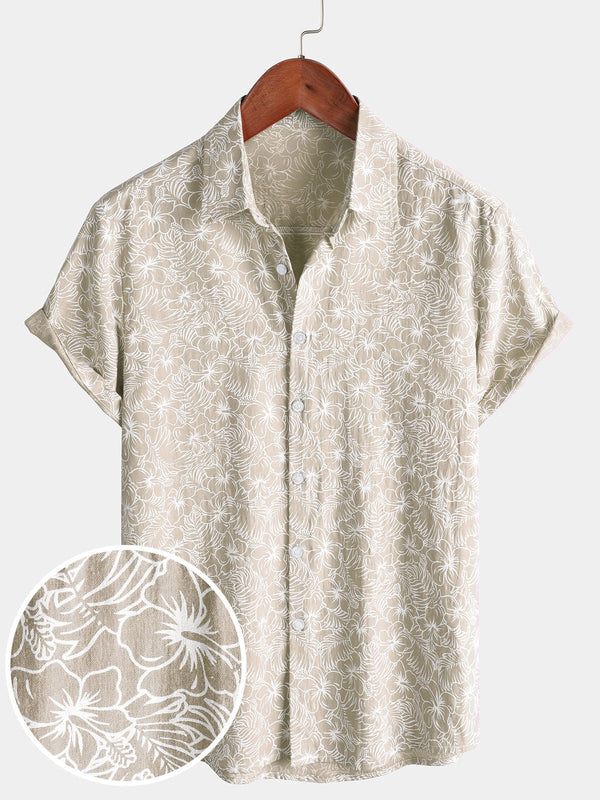 Men's Summer Hawaiian Shirt Made Of Cotton With Floral Pattern And Short Sleeves