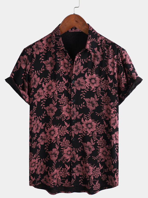 Men's Floral Print Vintage Style Holiday Breathable Button Down Short Sleeve Hawaiian Shirt