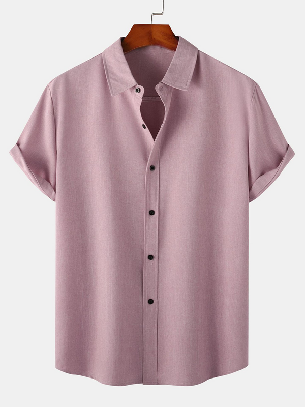 Breathable, Plain, Short-Sleeved Men's Button-Down Shirt Made Of Cotton