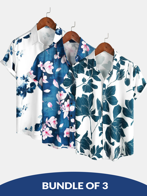 3-Pack | Men's Button-Down Shirts, Summer, Vacation, Casual, Floral, Beach, Short Sleeve