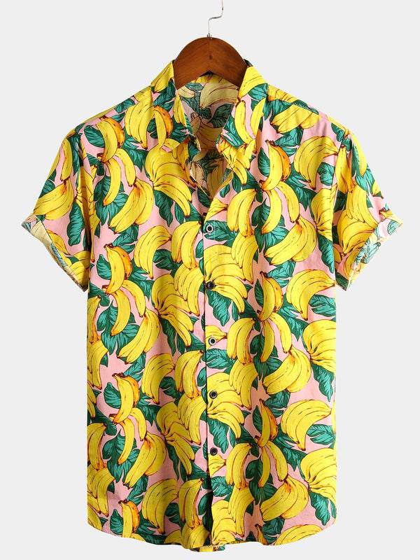 Men's Tropical Hawaiian Aloha Shirt Made Of Banana Cotton With Yellow Fruit Print