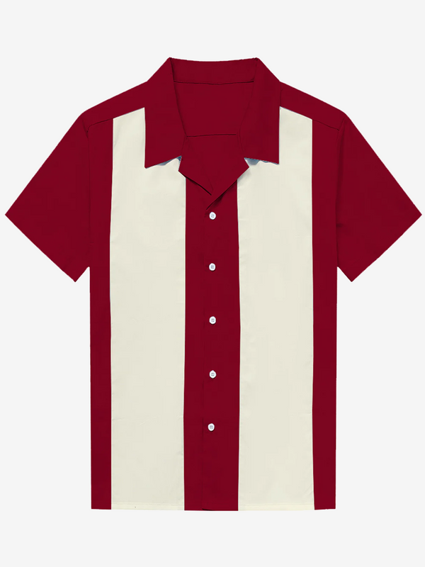 Men's Cuban Collar 50S Retro Camp Bowling Short Sleeve Shirt In Blue