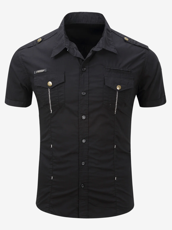 Men's Outdoor Leisure Cotton Shirt With Pockets And Short Sleeves