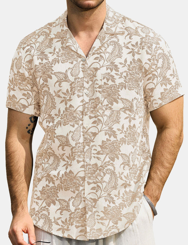 Men's Jacquard Hawaiian Shirt Short Sleeve Casual Floral Print Tropical Summer Beach Shirt