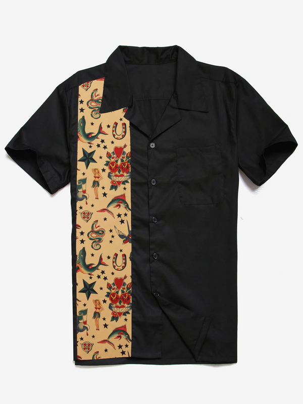 Men's Bowling Rockabilly Short-Sleeved Cotton Shirt In Retro 50S Style