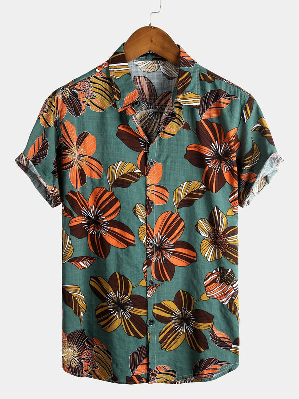 Men's Tropical Floral Cotton Hawaiian Summer Shirt