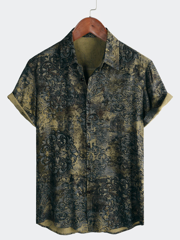 Men's Retro Floral Breathable Hawaiian Holiday Button Down Short Sleeve Shirt
