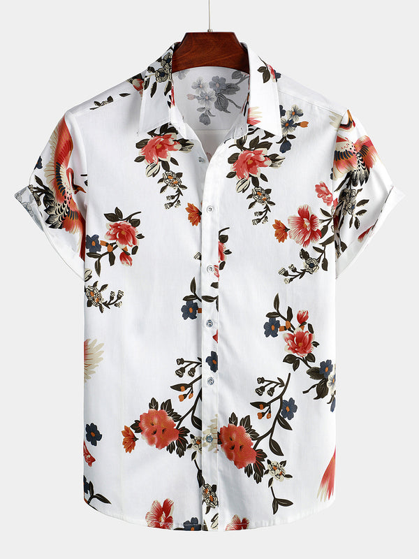 Casual Short-Sleeved Men's Shirt With Floral Print