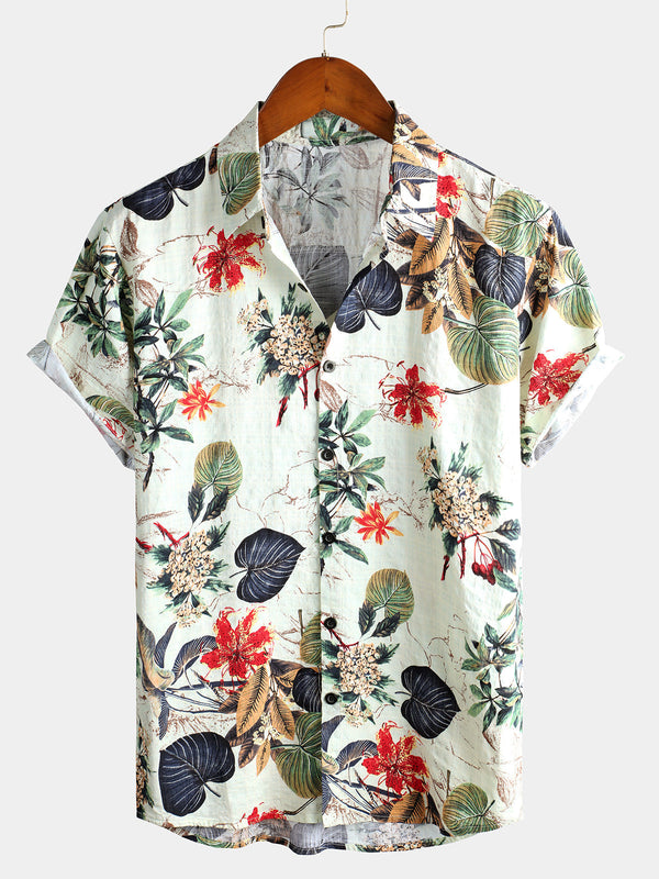 Men's Tropical Hawaiian Plant Cotton Floral Shirt