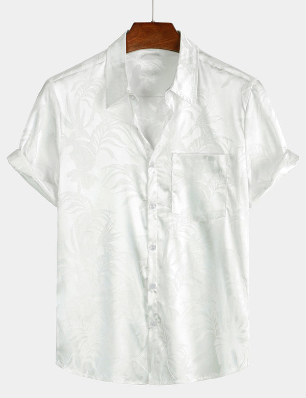 Men's Jacquard Vintage Elegant Short Sleeve Button Down Casual Shirt With Pocket