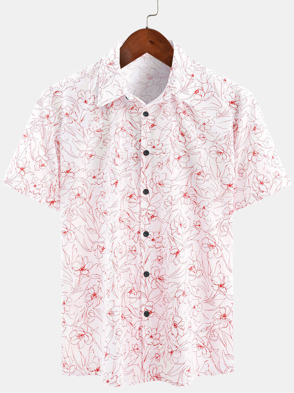Men's Summer Short-Sleeved Shirt With Casual Cotton Line And Floral Print