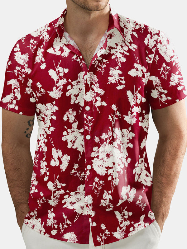 Men's Casual Short Sleeve Button-Up Shirt With Floral Pattern For Summer Vacation