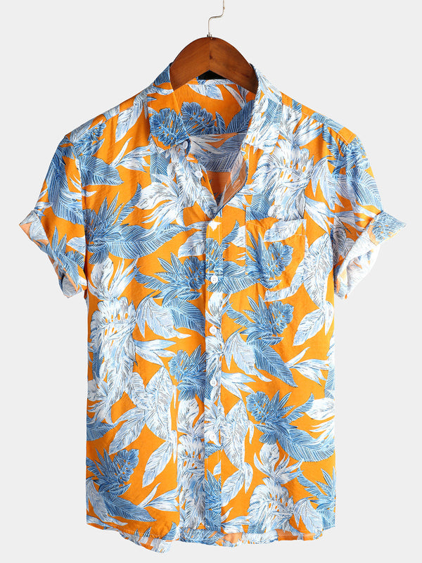 Casual And Breathable Tropical Cotton Hawaiian Shirt With Floral Print For Men