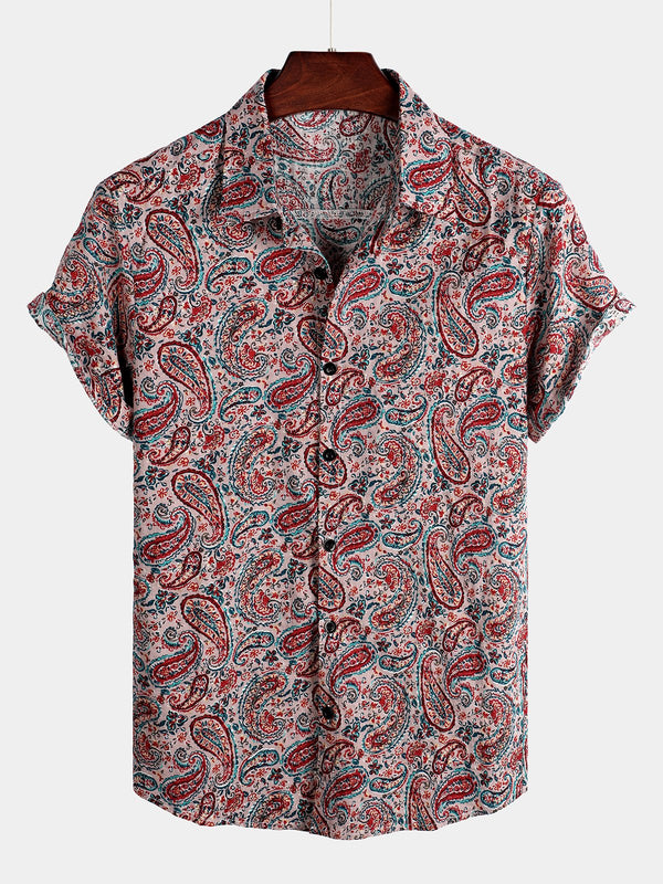 Men's Cotton Shirt With Retro Paisley Motif