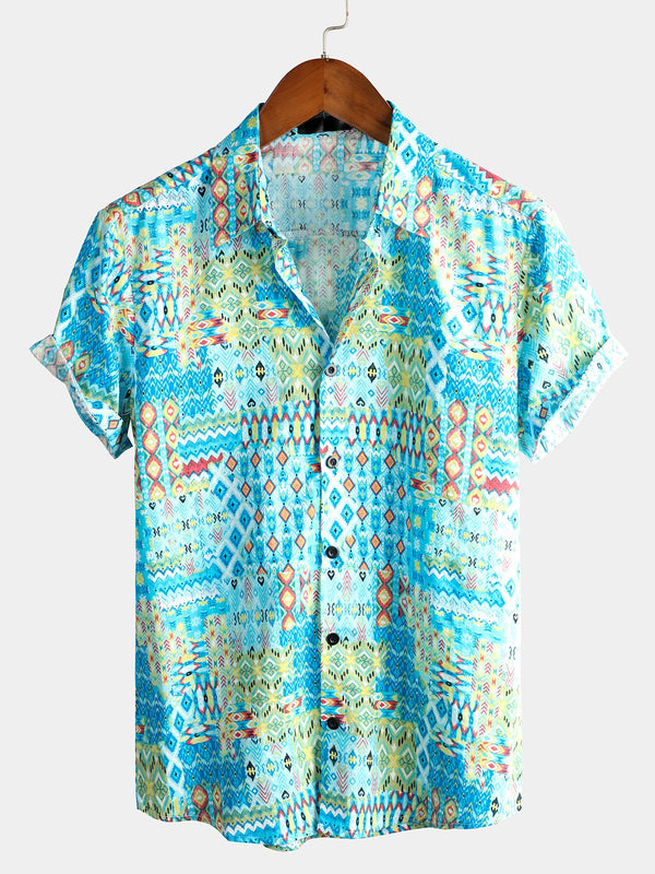 Men's Vintage Short Sleeve Retro Triba Cotton Shirt