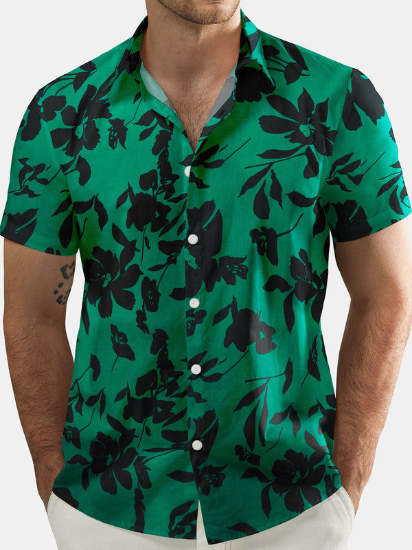 Summer Floral Green Casual Short Sleeve Shirt For Men
