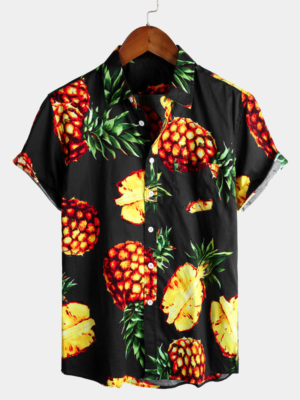 Men's Tropical Pineapple Holiday Pocket Cotton Shirt