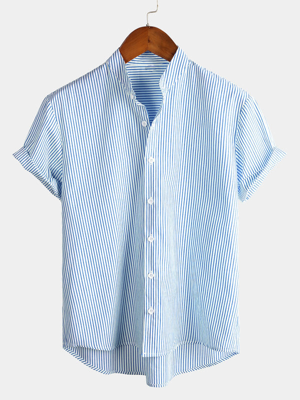 Breathable Cotton Stand-Up Collar Short-Sleeved Classic Shirts For Men