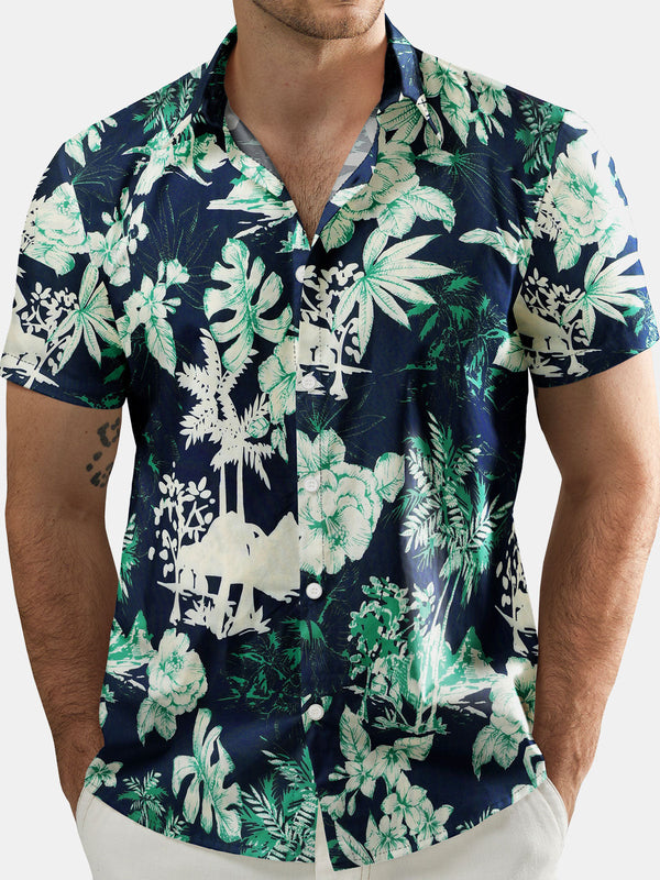 Men's Hawaiian Beach Tropic Print Short-Sleeved Shirt