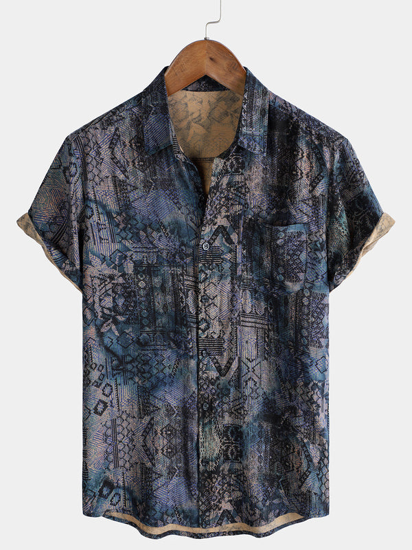 Men's Soft Hawaiian Short-Sleeved Shirt With Vintage Floral Print For Vacation