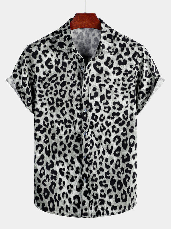 Men's Casual Short-Sleeved Cotton Shirt With Leopard And Animal Print, Cheetah Rock