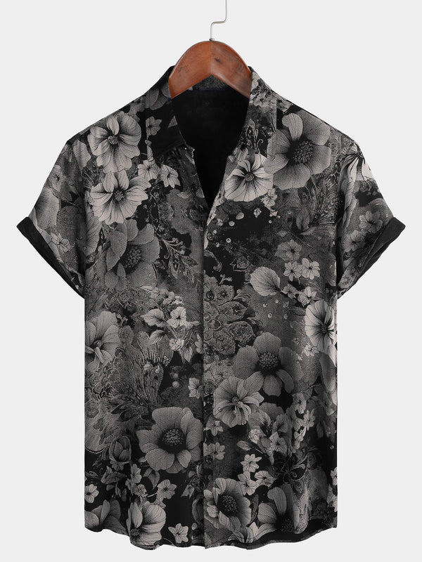 Men's Vintage Floral Print Summer Holiday Hawaiian Breathable Button Down Short Sleeve Shirt