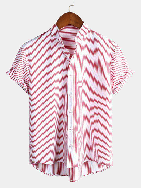 Breathable Men's Shirts With Stand-Up Collar And Short Sleeves