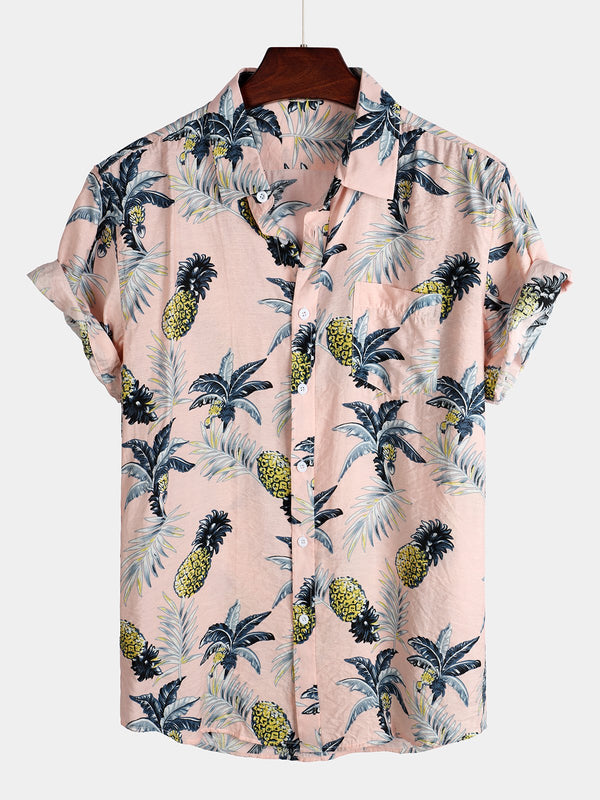 Men's Cotton Shirt With Tropical Fruits And Pineapple