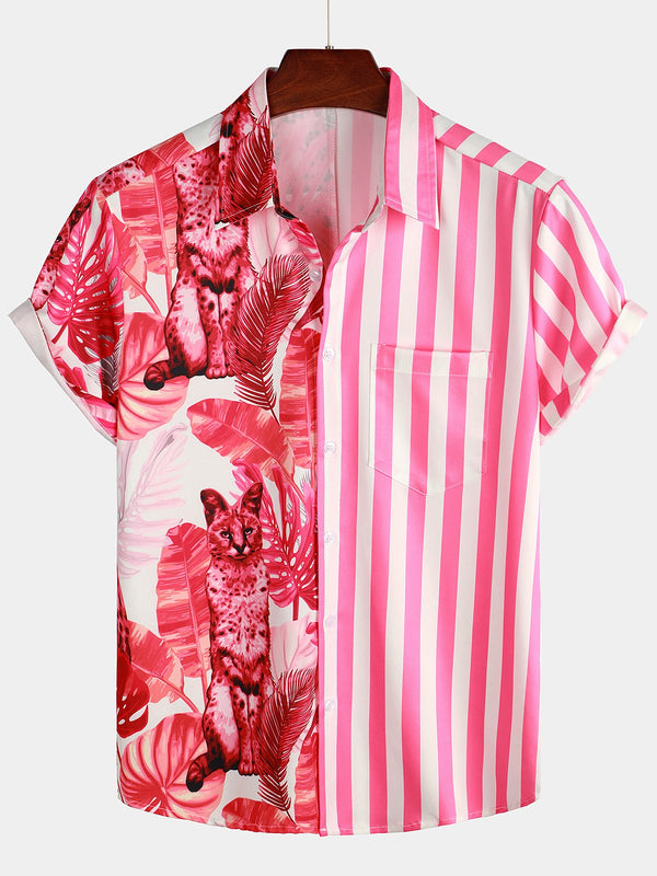 Men's Short-Sleeved Hawaiian Shirt With Striped Pockets