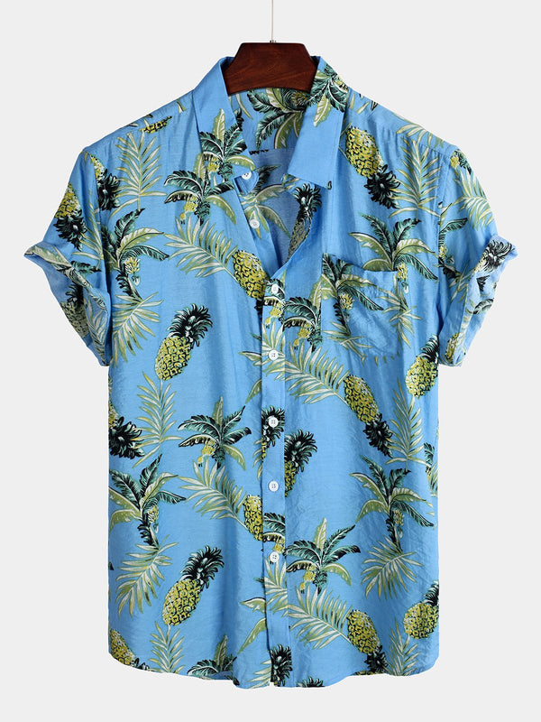 Men's Cotton Shirt With Tropical Fruits And Pineapple