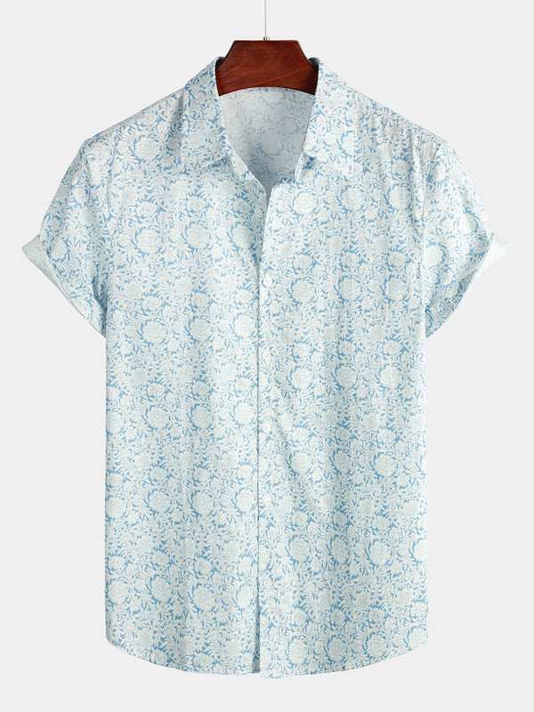 Casual Cotton Shirt With Floral Pattern For Vacation