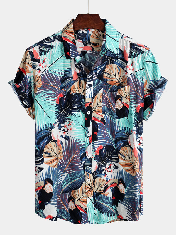 Men's Cotton Shirt With Tropical Holiday Animal Print