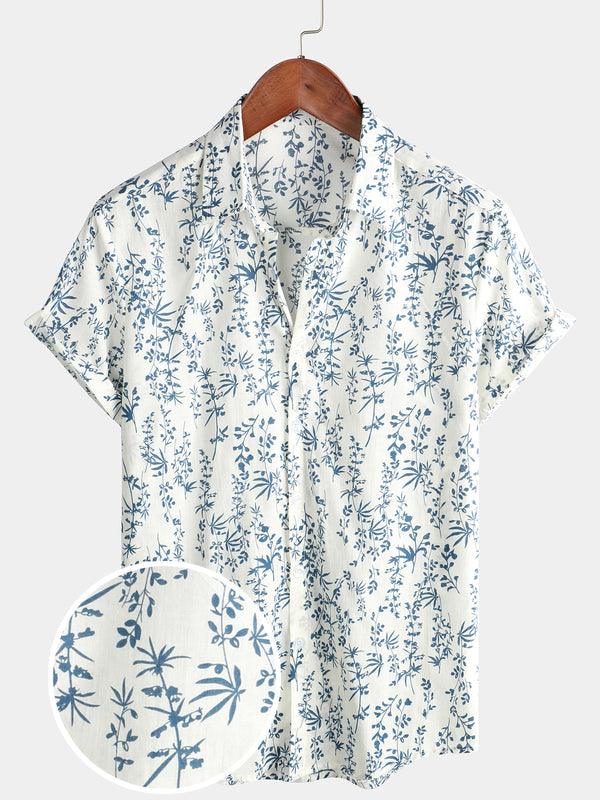 Men's Summer Short-Sleeved Cotton Shirt With Floral Pattern And Buttons