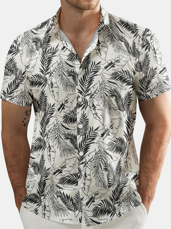 Men's Beach Summer Short Sleeve Shirt With Tropical Print